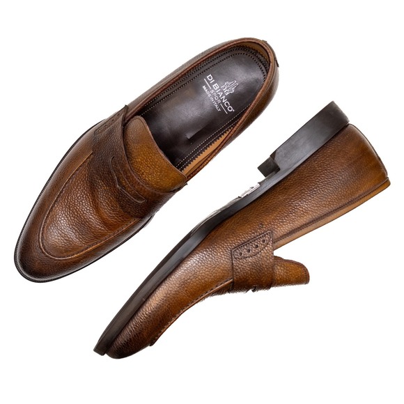 Di Bianco SPQR Men's Brera' Brown Pebble Grained Leather Loafers – Size US 12 - Picture 8 of 13